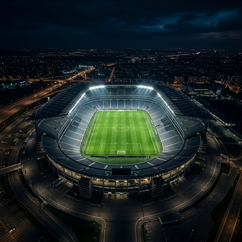 Estadio de fútbol nocturno